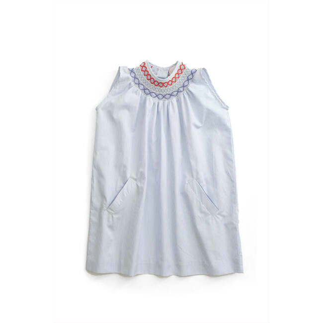 Veronica Striped Smocked High Neck Tunic, Pale Blue
