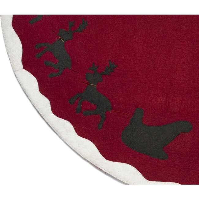 Christmas Tree Skirt, Red Sleigh and Reindeer - Tree Skirts - 4