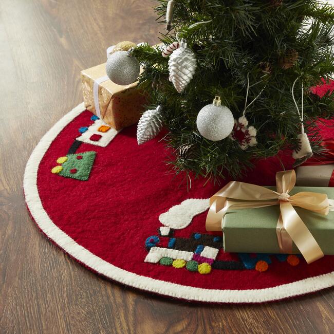 Mini Toy Train Tree Skirt, Red - Tree Skirts - 2