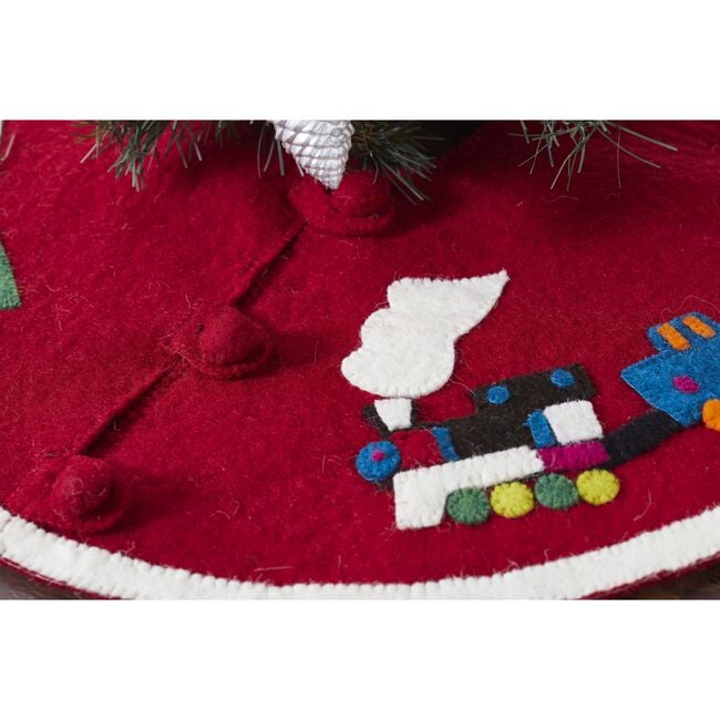 Mini Toy Train Tree Skirt, Red - Tree Skirts - 3