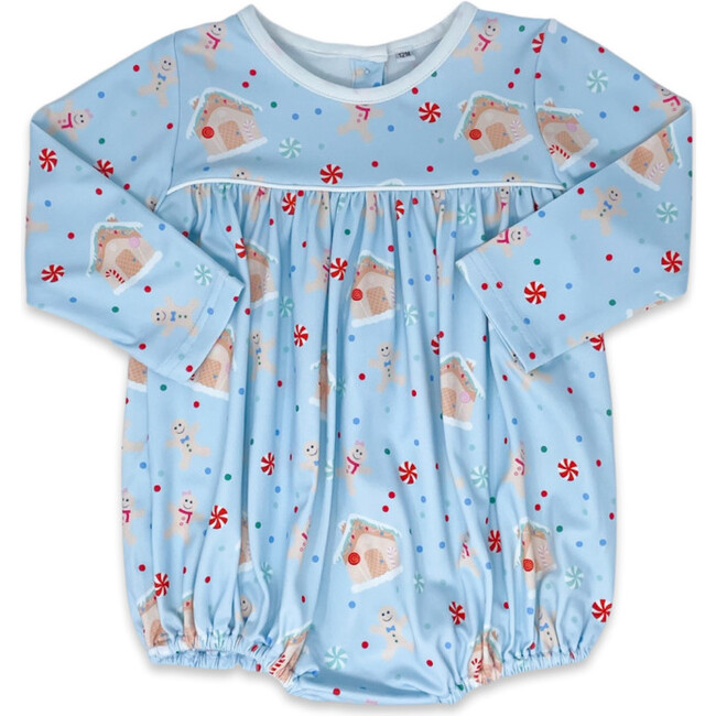 Mother May I Gingerbread Print Long Sleeve Bubble, Blue