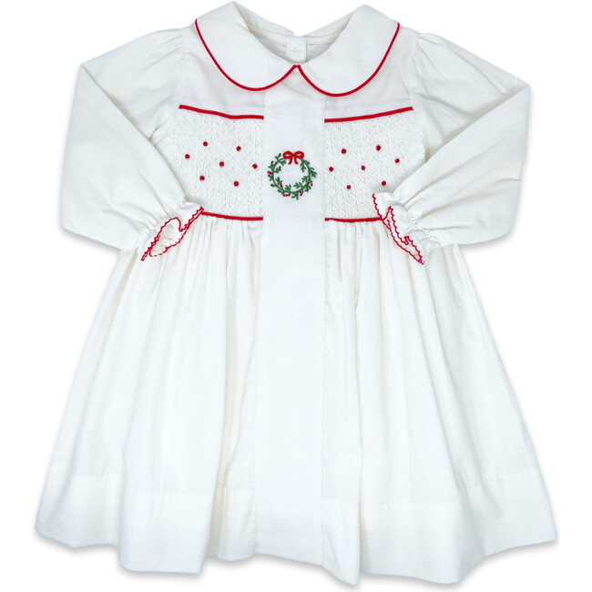 Mia Long Sleeve Corduroy Dress, White & Red