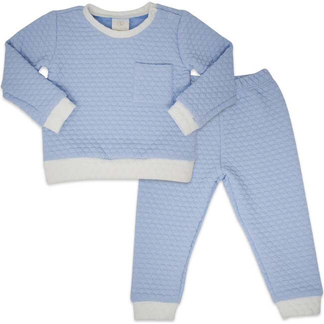 Quilted Top & Pant Sweatsuit, Blue & White