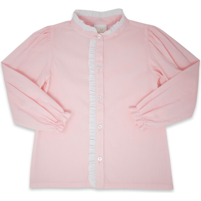 Polly Long Sleeve Polo Shirt, Pink & White