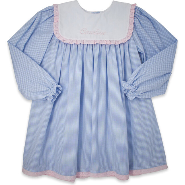 Hope Chest Long Sleeve Minigingham Dress, Blue