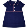 Emily Minigingham Piped Corduroy Dress, Navy & Red - Dresses - 1 - thumbnail