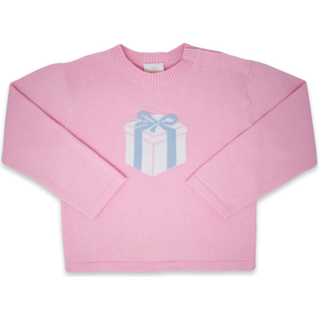 Cozy Up Present Applique Long Sleeve Sweater, Pink