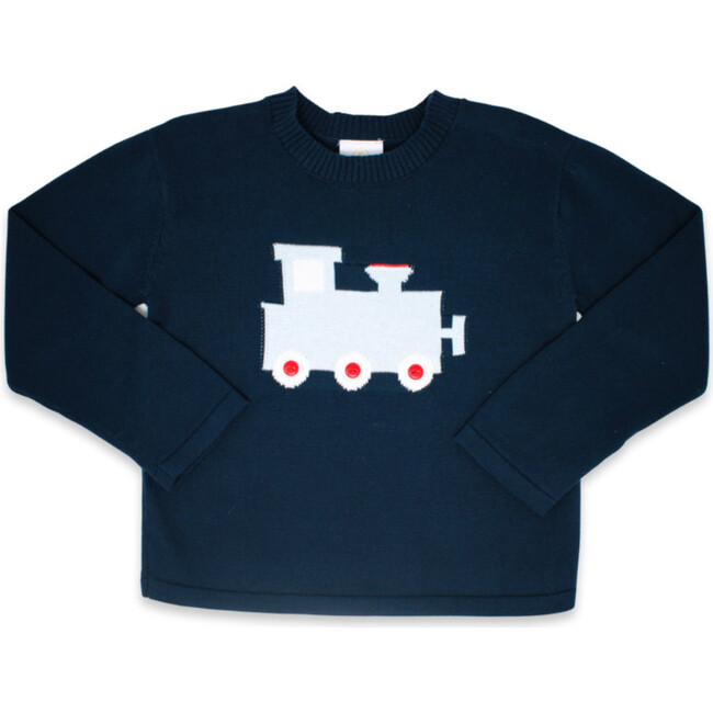 Cozy Up Train Applique Long Sleeve Sweater, Navy