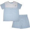 Christian Batiste Embroidered Top & Short Set, Blue - Mixed Apparel Set - 1 - thumbnail