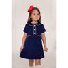 Emily Minigingham Piped Corduroy Dress, Navy & Red - Dresses - 2