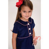 Emily Minigingham Piped Corduroy Dress, Navy & Red - Dresses - 3