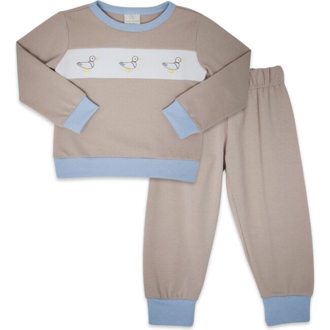 Bayou Duck Applique Sweatshirt & Sweatpant Play Set, Tan