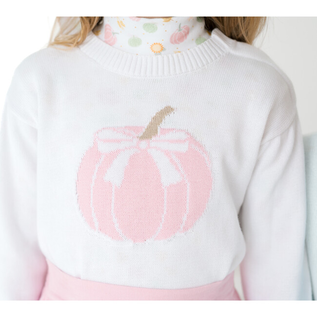 Cozy Up Pumpkin Applique Long Sleeve Sweater, White - Sweaters - 2
