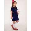 Emily Minigingham Piped Corduroy Dress, Navy & Red - Dresses - 4