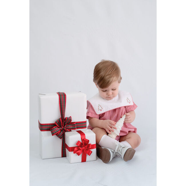 Christian Tree Embroidered Minigingham Bubble, Red - Onesies - 3