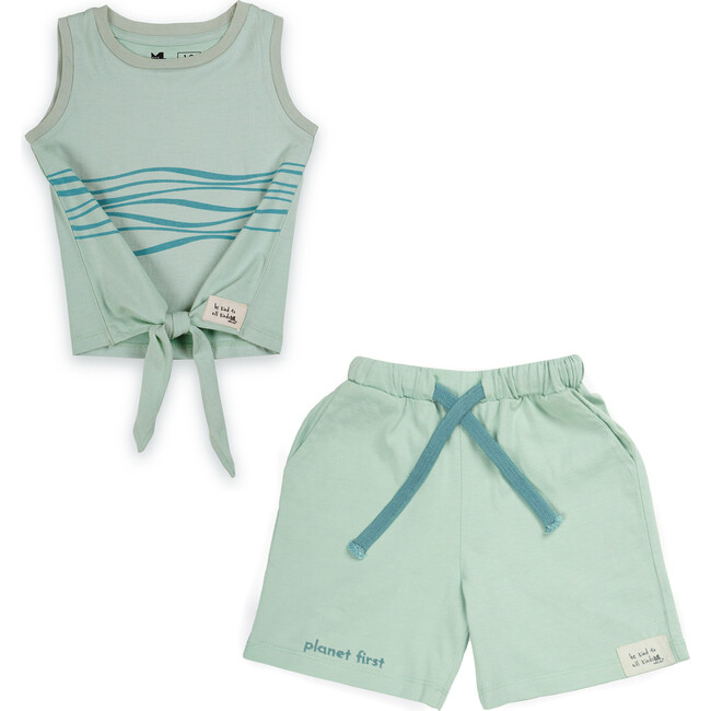 Ripple Vest With Matching Planet First Shorts Set, Aqua