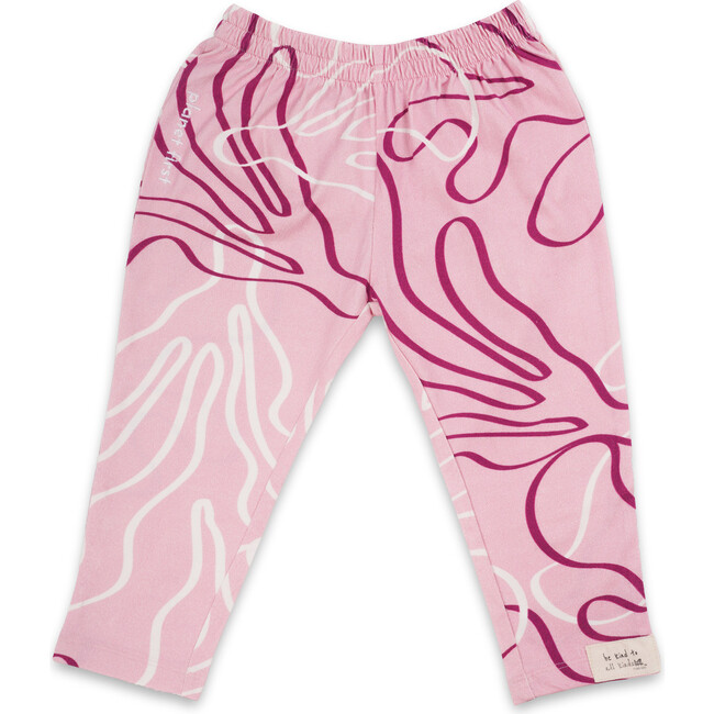 Reef Print Embroidered Leggings, Dark Pink & white