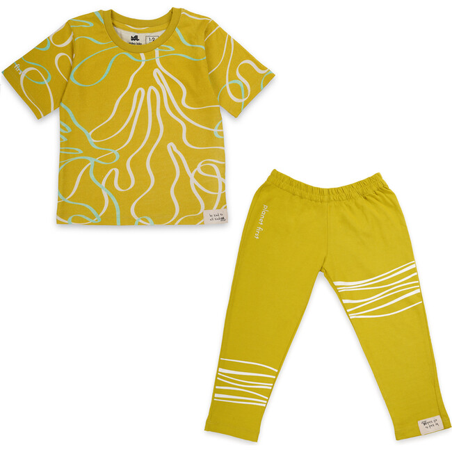 Reef Print T-Shirt With Matching Ripple Leggings Set, Mustard