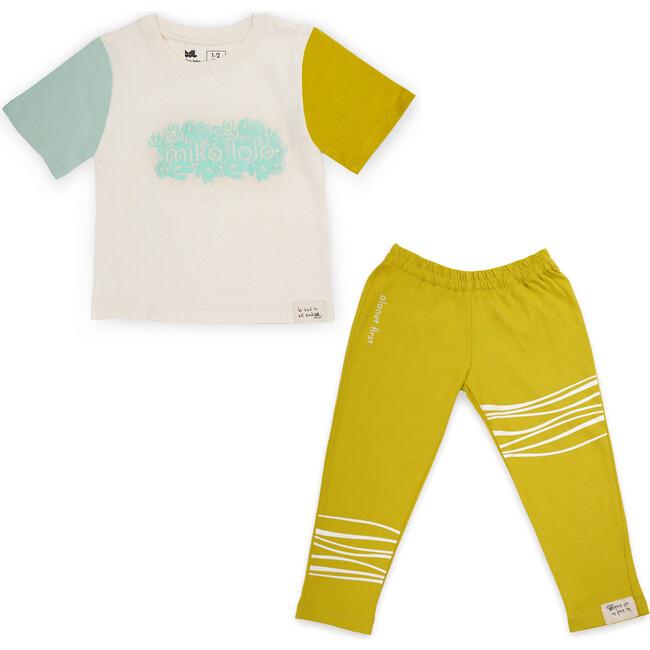 Dream T-Shirt With Ripple Leggings Set, Coral & Mustard