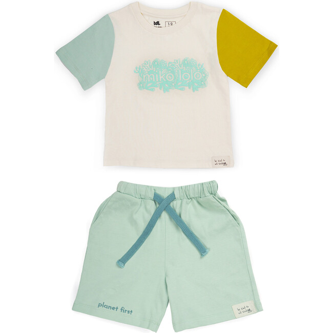 Dream T-Shirt With Shorts Unisex Set, Coral & Aqua