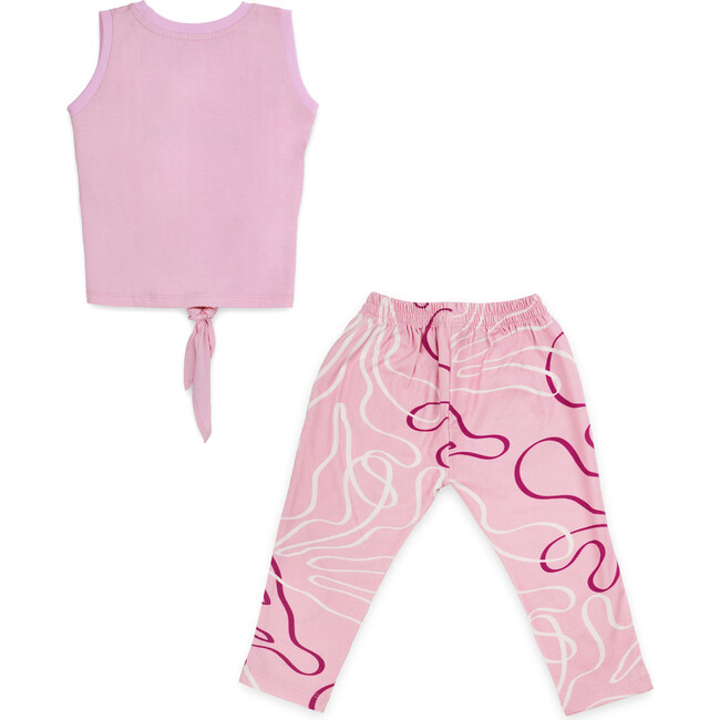 Planet First Slogan Vest With Matching Reef Print Leggings Set, Pink - Mixed Apparel Set - 2