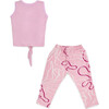 Planet First Slogan Vest With Matching Reef Print Leggings Set, Pink - Mixed Apparel Set - 2