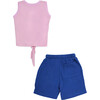 Planet First Slogan Vest With Reef Print Shorts Set, Pink & Dark Blue - Mixed Apparel Set - 2