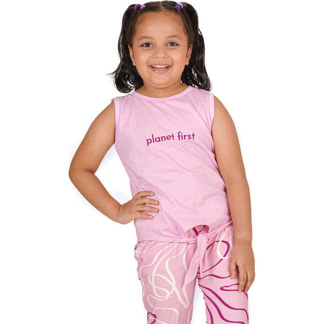 Planet First Embroidered Tie-Up Vest, Pink - Vests - 5