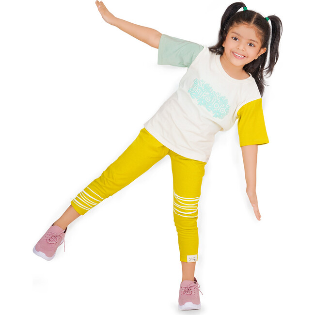 Ripple Embroidered Slogan Leggings, Mustard - Leggings - 7