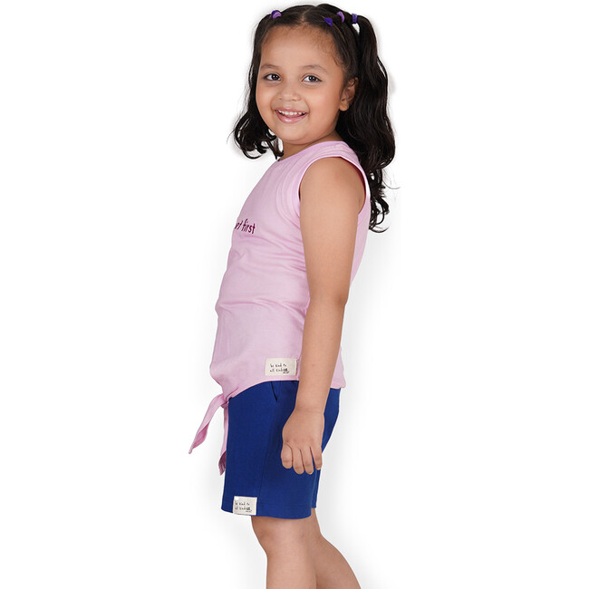 Planet First Slogan Vest With Reef Print Shorts Set, Pink & Dark Blue - Mixed Apparel Set - 7