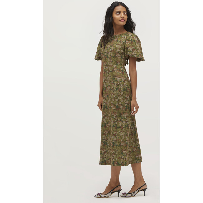The Constance Dress, Green Multi Foliage Stretch Crepe - Dresses - 5