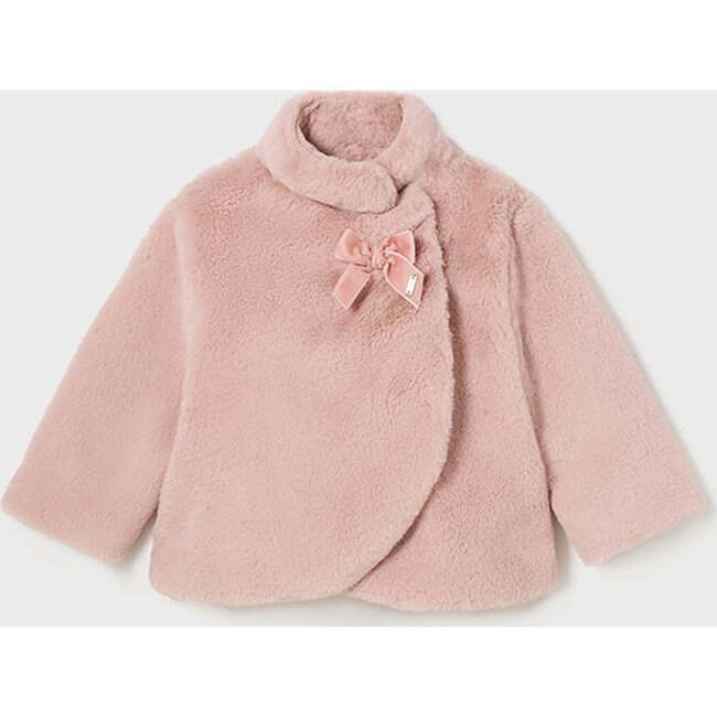 Rose Bow Overlap Faux Fur Coat, Pink