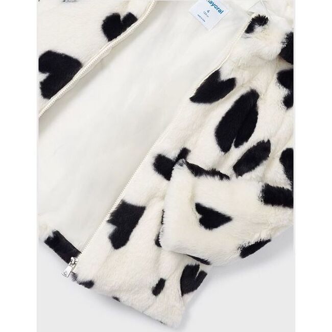 Faux Fur Heart Print Coat, Ivory - Coats - 2