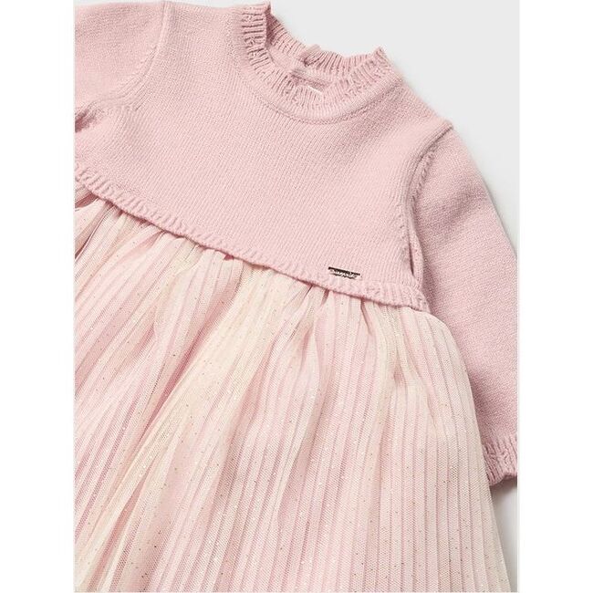 Pleated Knit Tulle Dress, Pink - Dresses - 2