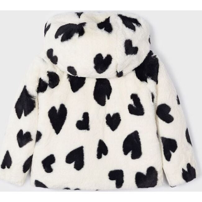 Faux Fur Heart Print Coat, Ivory - Coats - 3