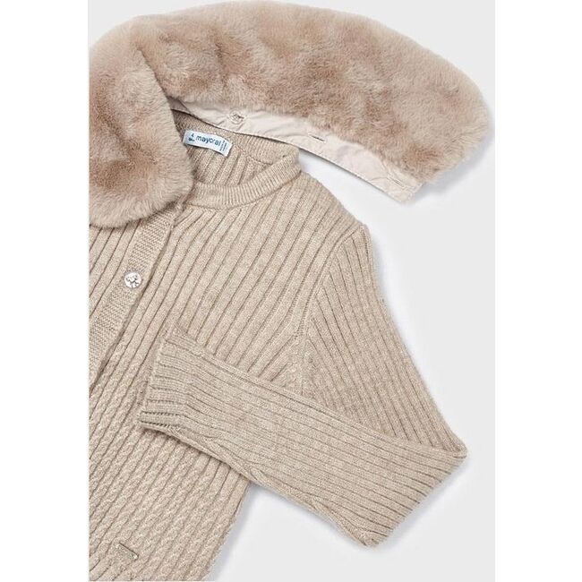Faux Fur Collared Cardigan, Beige - Cardigans - 2