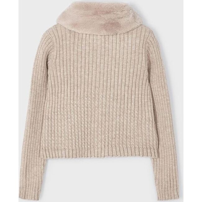 Faux Fur Collared Cardigan, Beige - Cardigans - 3