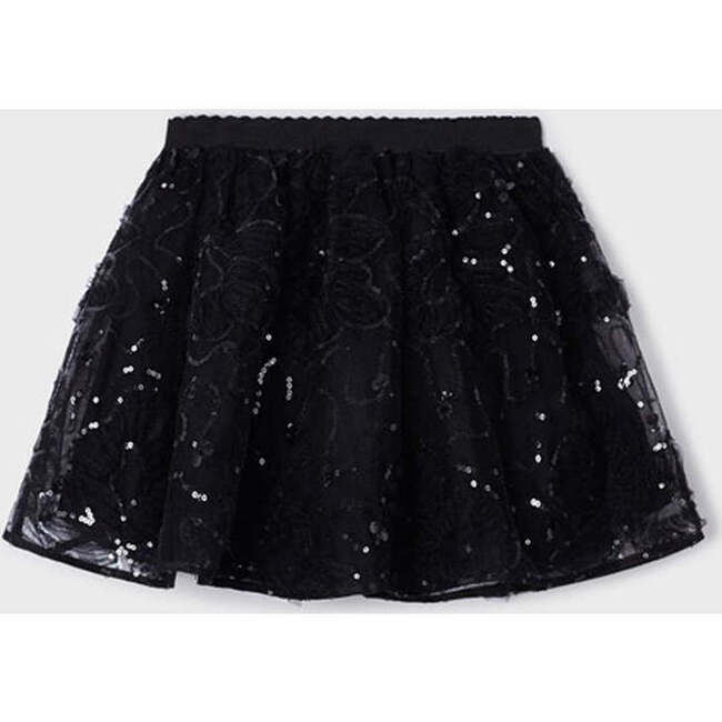 Tulle Applique Skirt, Black - Skirts - 3