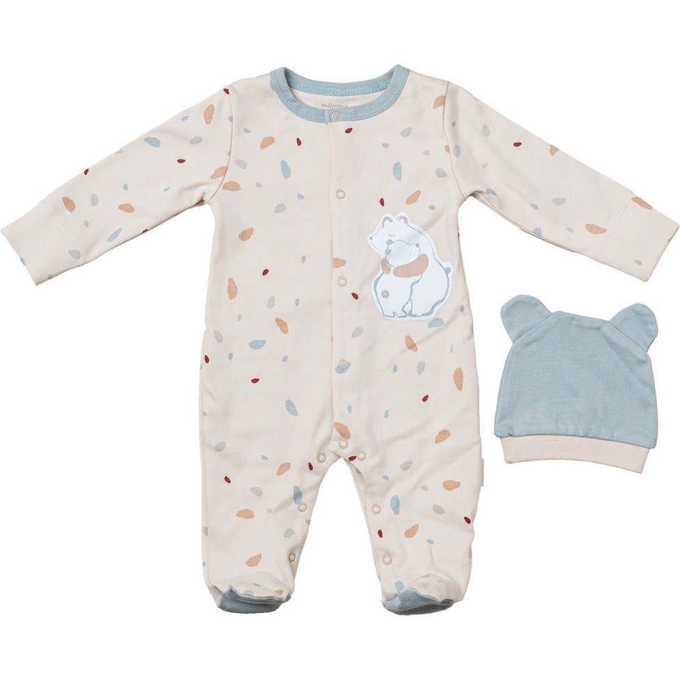 Polar Bear Graphic Babysuit & Hat, Beuge - Bodysuits - 1