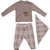 Knit Plaid Kimono Outfit & Bib, Beige - Mixed Apparel Set - 1 - thumbnail