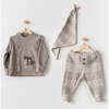 Knit Plaid Kimono Outfit & Bib, Beige - Mixed Apparel Set - 2