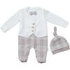 Chic Plaid Formal Babysuit & Hat, White - Bodysuits - 1 - thumbnail