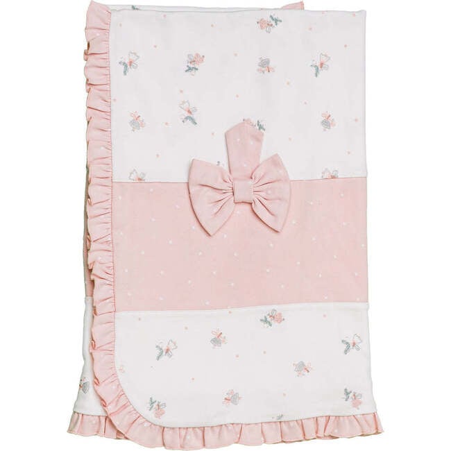 Kitten Print Bow Blanket, Pink - Blankets - 3