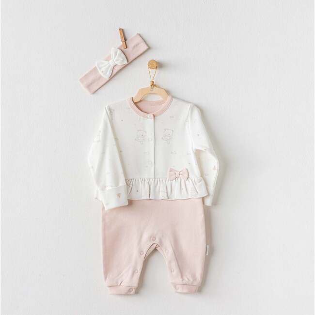 Kitten Bow Ruffle Babysuit & Headband, Pink - Bodysuits - 2