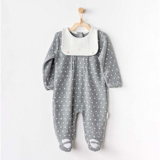 Kitten Polka Dot Babysuit & Bib, Grey - Bodysuits - 2