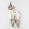 Chic Plaid Formal Babysuit & Hat, White - Bodysuits - 2