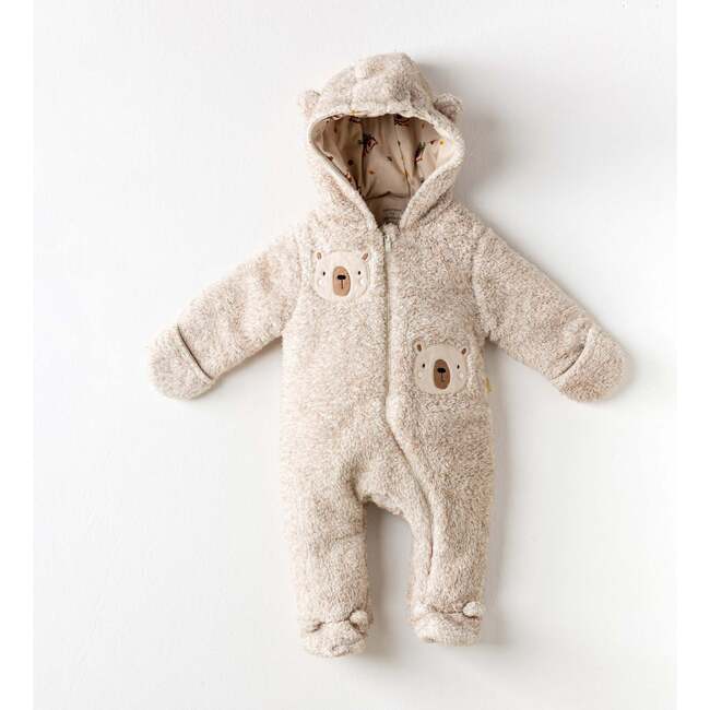 Bear Graphic Welsoft Babysuit, Beige - Bodysuits - 2