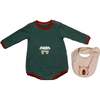 Bear Graphic Babysuit & Bib, Green - Bodysuits - 2