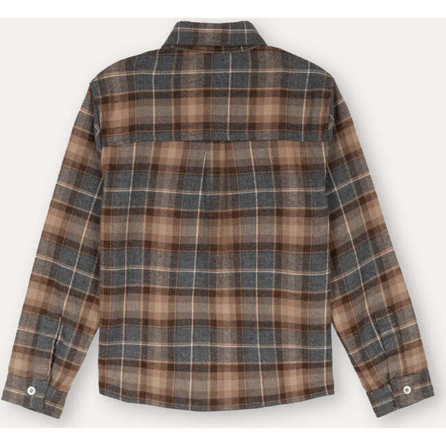 Plaid Long Sleeve Flannel Shirt, Brown - Shirts - 2