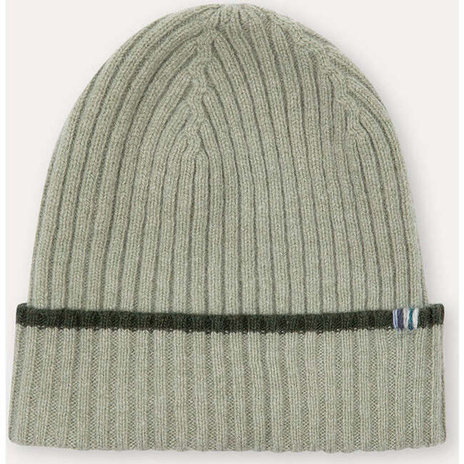 Merino Cashmere Ribbed Rolled-Up Beanie, Green